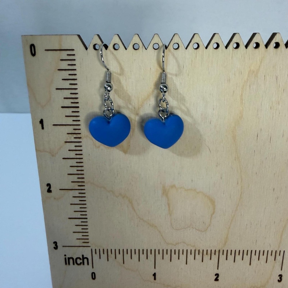 Blue Heart Drop Earrings‎ Silver Tone Fishhook Matte Romantic Jewelry
